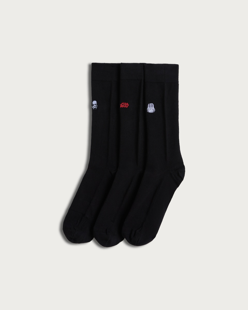 Disney Star Wars 3-Pack Embroidered Ankle Socks in Black