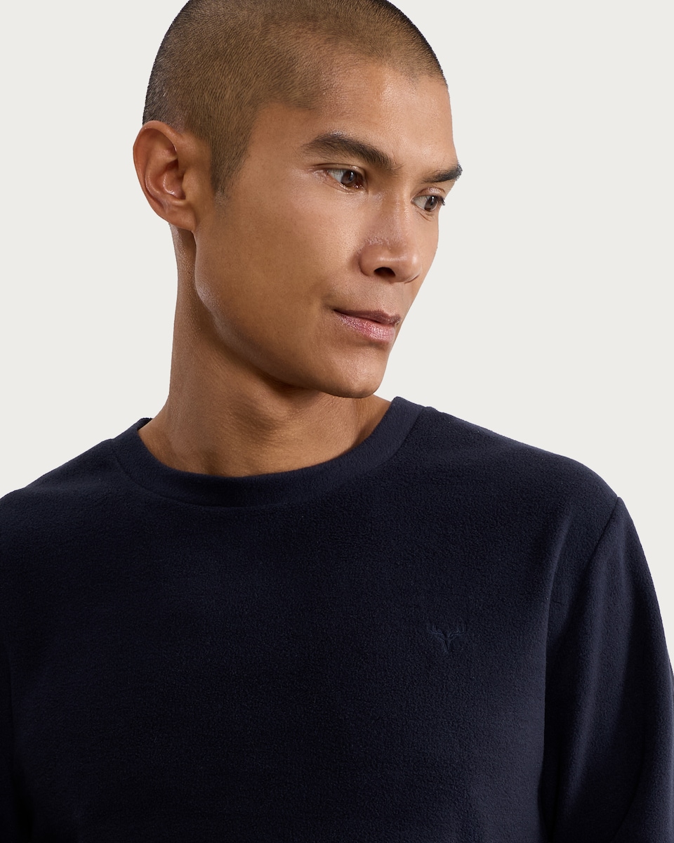 image 1 of F&F Fleece Long Sleeved Top and Check Bottoms Pyjama Set in Navy