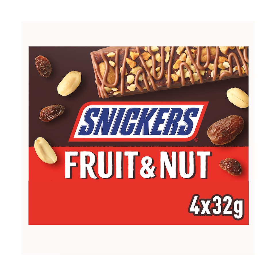 Snickers Triple Treat Fruit Nut & Chocolate Bars Multipack 4 X 32g
