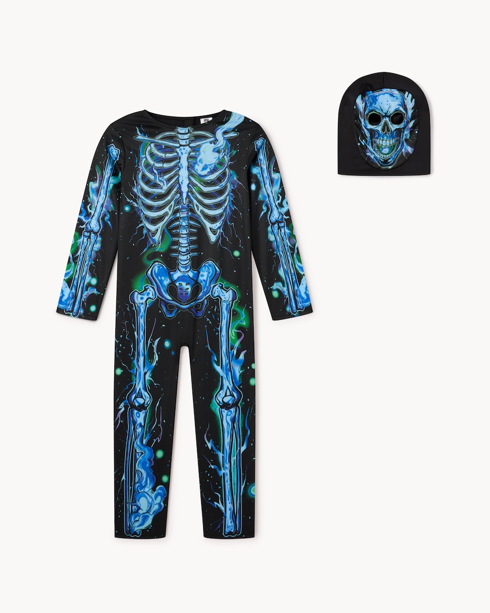 image 1 of F&F Boys X-Ray Skeleton Fancy Dress Costume in Blue