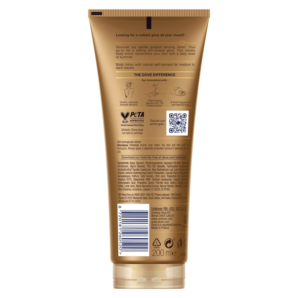 image 1 of Dove Dermaspa Medium / Dark Gradual Self Tan 200Ml