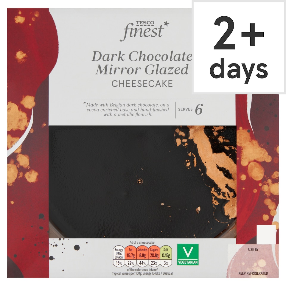 Tesco Finest Dark Chocolate Mirror Glazed Cheesecake 500g
