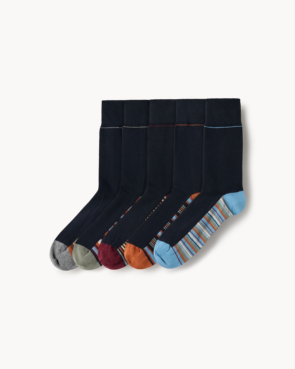 F&F 5-Pack Cotton Rich Striped Footbed Ankle Socks in Navy