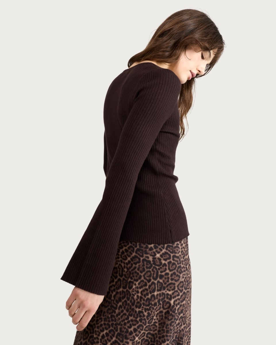 image 1 of F&F Knitted Ribbed Button Front Cardigan in Chocolate