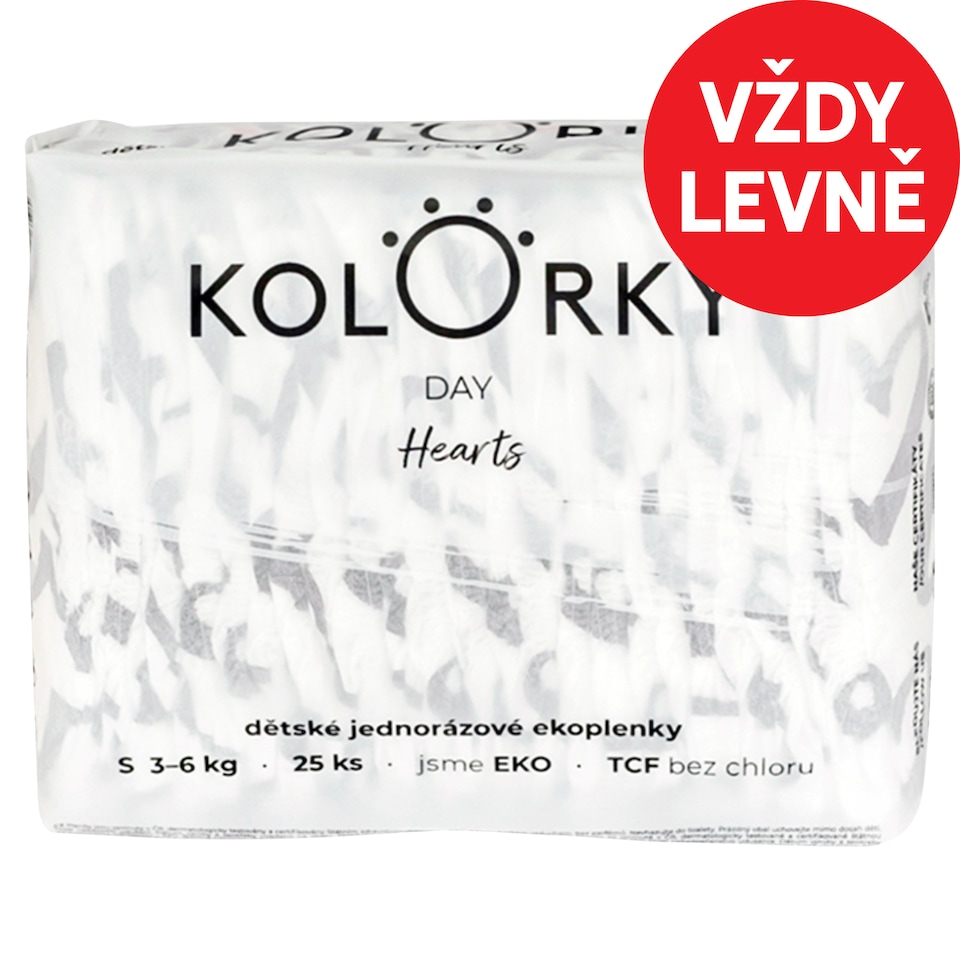 Obrázek 1 pro produkt Kolorky Day Hearts dětské jednorázové ekoplenky S 3-6 kg 25 ks