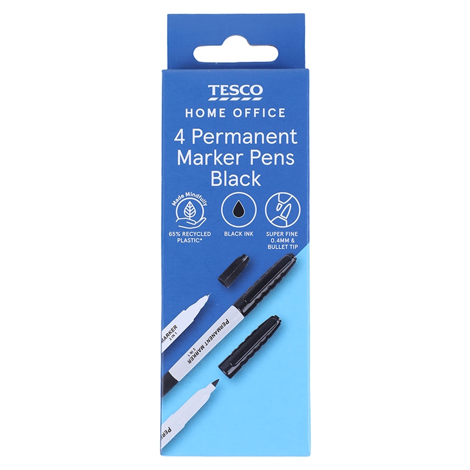 image 1 of Tesco Permanent Marker Twintip Black 4 Pack