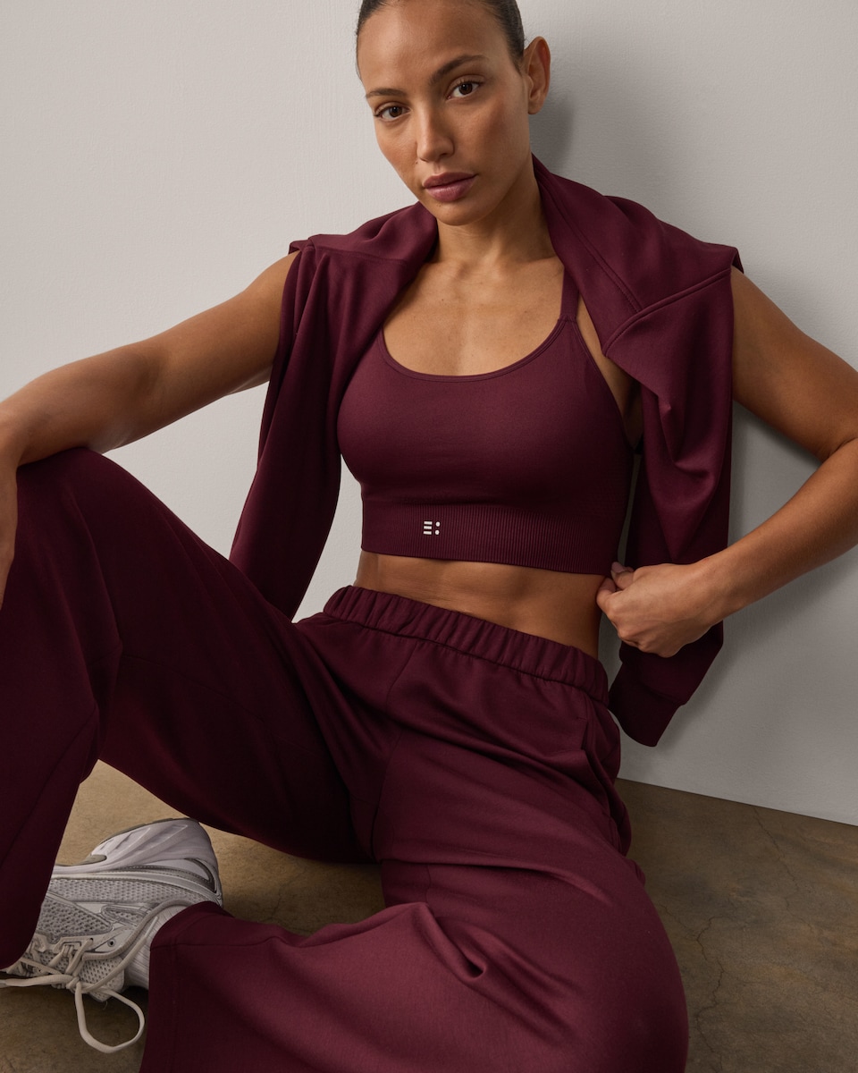 image 1 of F&F Active AFTERCLASS Fleeced Back Joggers in Burgundy