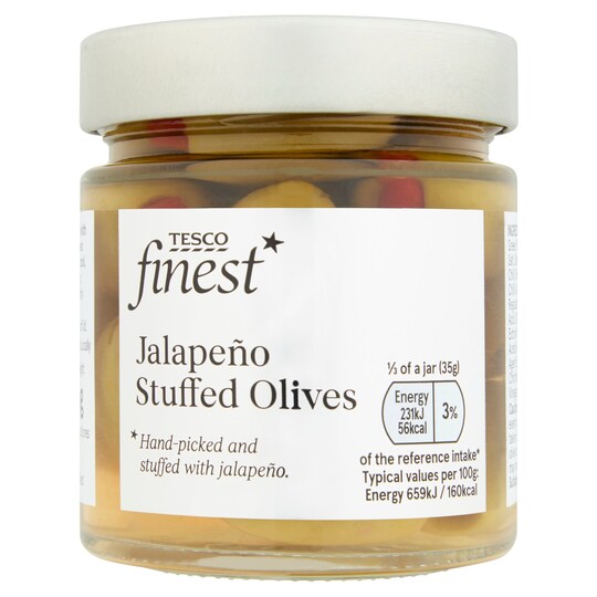 Tesco Finest Jalapeno Stuffed Olives 210G Tesco Groceries