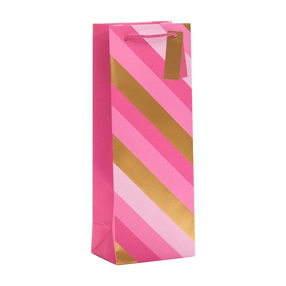 Tesco Pink and Gold Striped Bottle Bag
