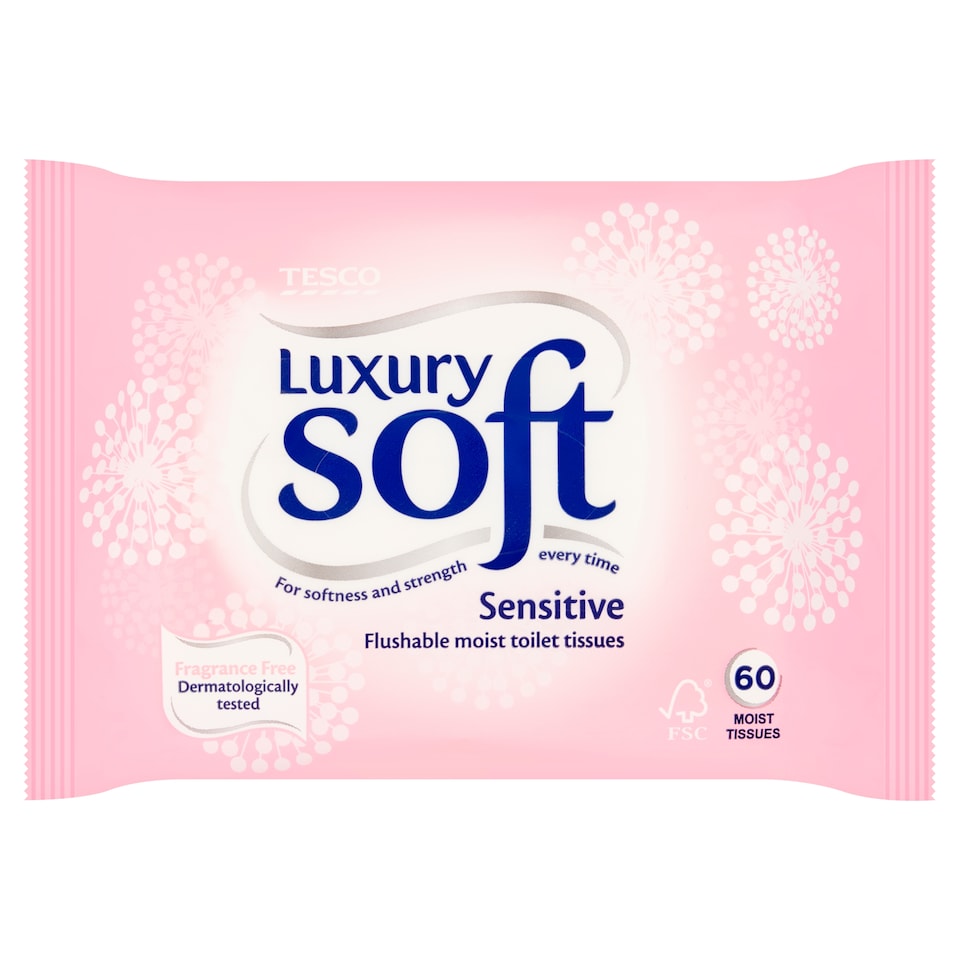 Tesco Luxury Soft 60 Flushable Moist Toilet Tissues Sensitive