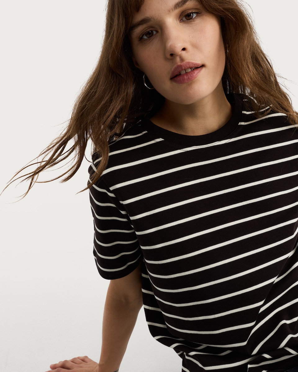 image 1 of F&F Pure Cotton Striped Short Sleeved T-Shirt in Multi Brown