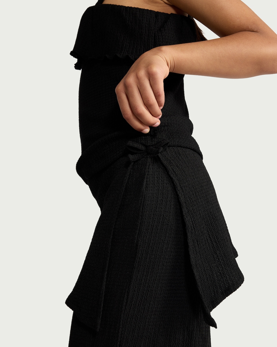 image 1 of F&F Girls Crinkle Textured Wide Leg Trousers in Black