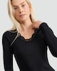 image 2 of F&F Medium Warmth Thermal Lace Trim Long Sleeved Top in Black