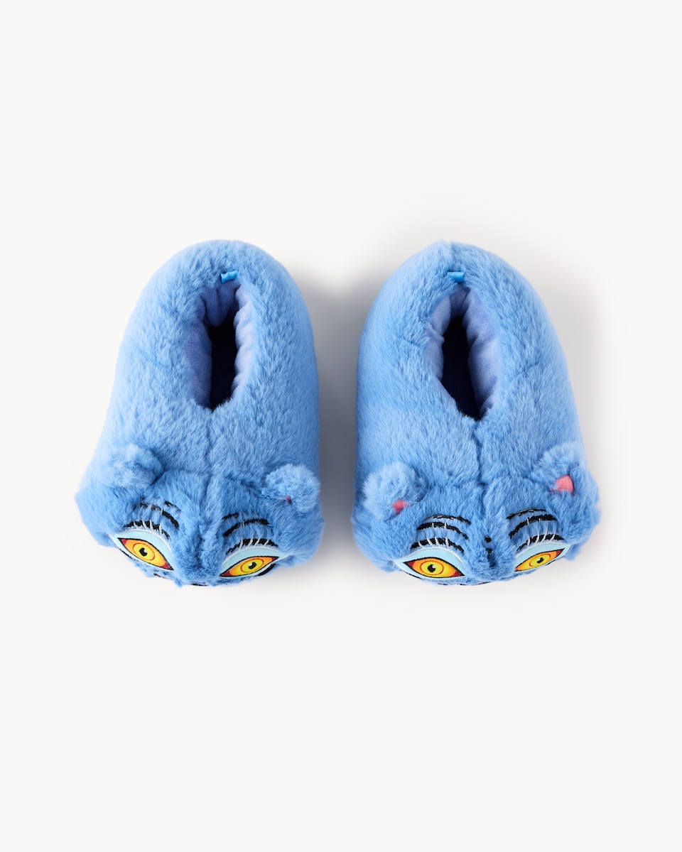image 1 of K-Pop Demon Hunters Faux Fur Derpy Slippers in Blue