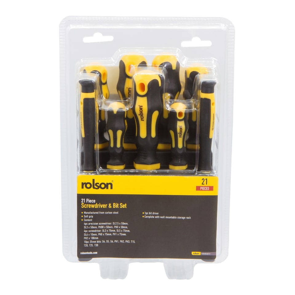 Rolson Screwdriver & Bit Set 21 Piece