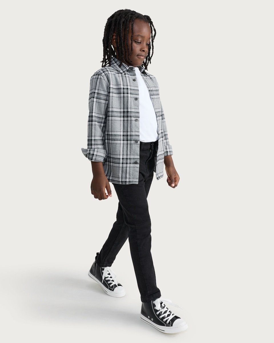 image 1 of F&F Boys Cotton Rich Slim Fit Jeans in Black