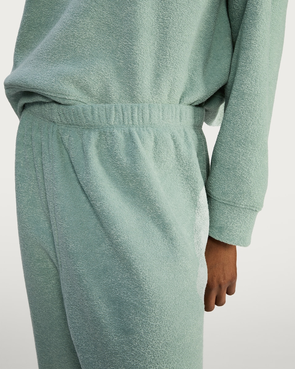 image 1 of F&F Towelling Textured Cuffed Pyjama Joggers in Green