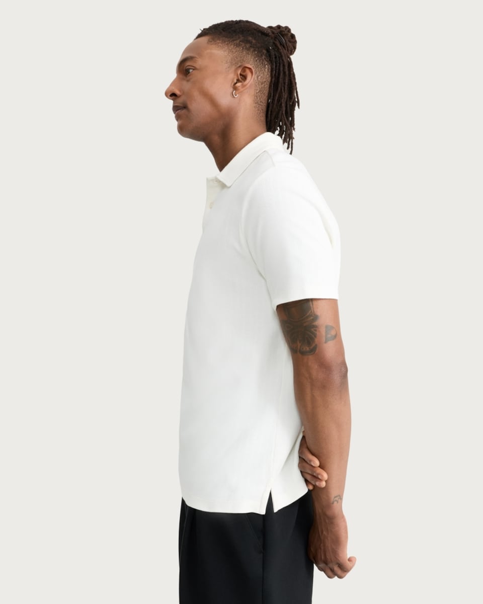 image 1 of F&F Pure Cotton Textured Polo Shirt in Cream