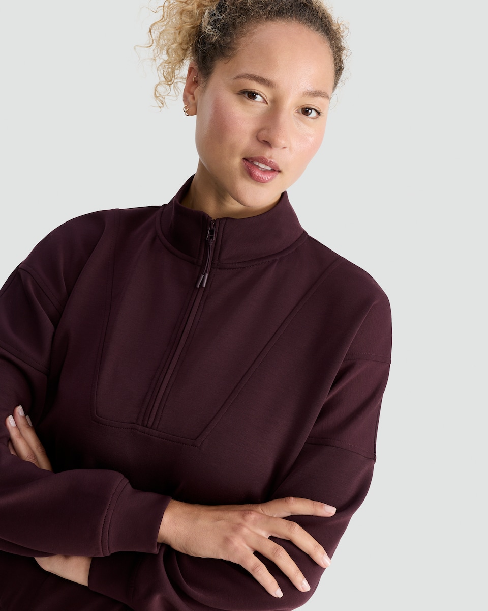 image 1 of F&F Active Half-Zip High Neck Co-ord Sweatshirt in Berry
