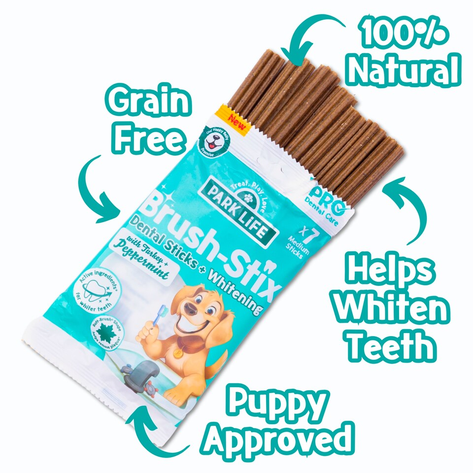 image 1 of PARK LIFE Brush-Stix Turkey & Peppermint Whitening Dog Dental Sticks 7 Pack 180g