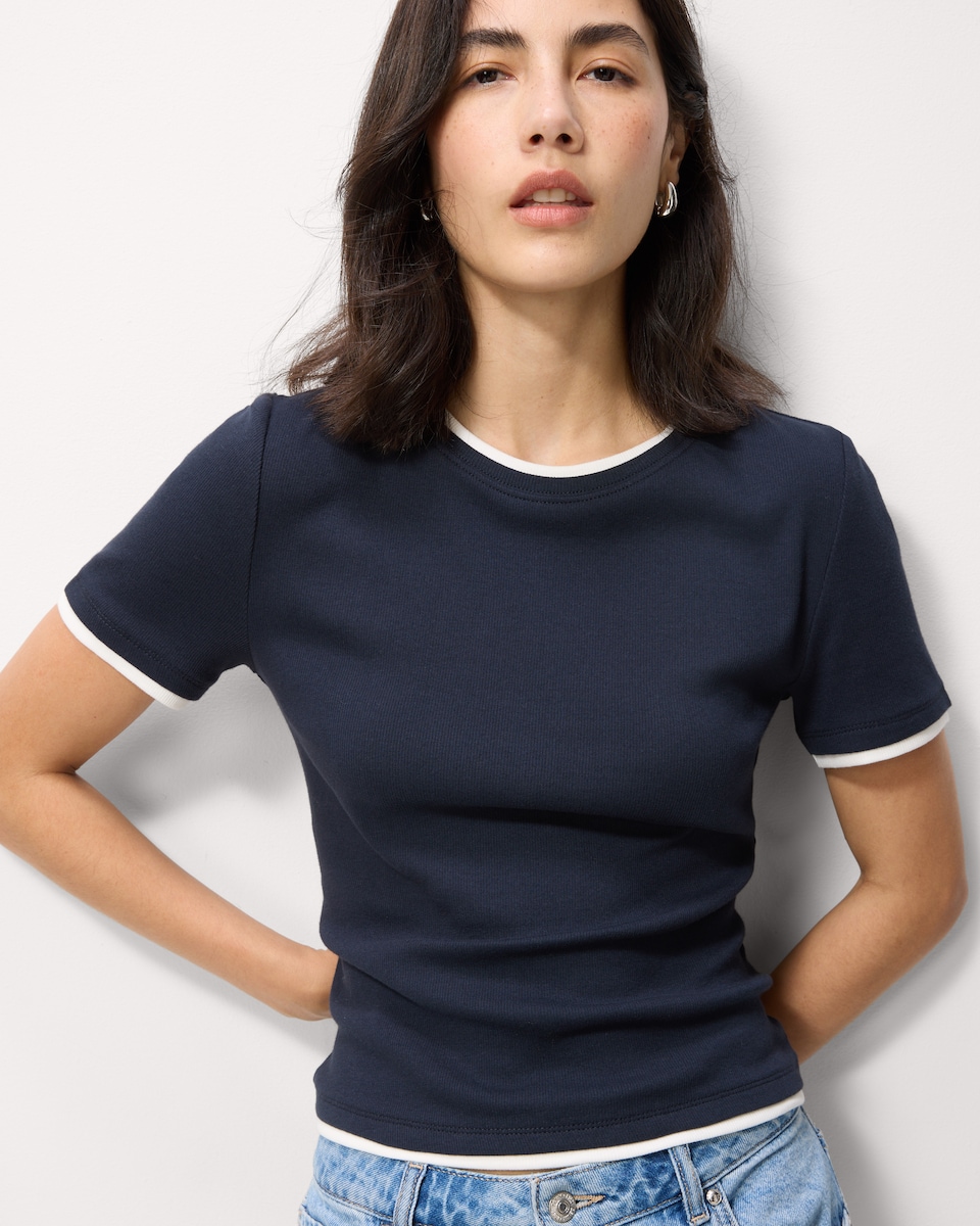 image 1 of F&F Cotton Rich 2 In 1 T-Shirt in Navy