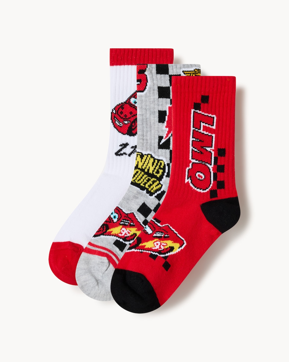 Disney Cars 3-Pack Ribbed Ankle Socks in Multi