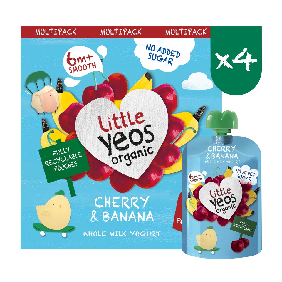 Little Yeos Organic Cherry & Banana Kids Yogurt Pouch 4x85g