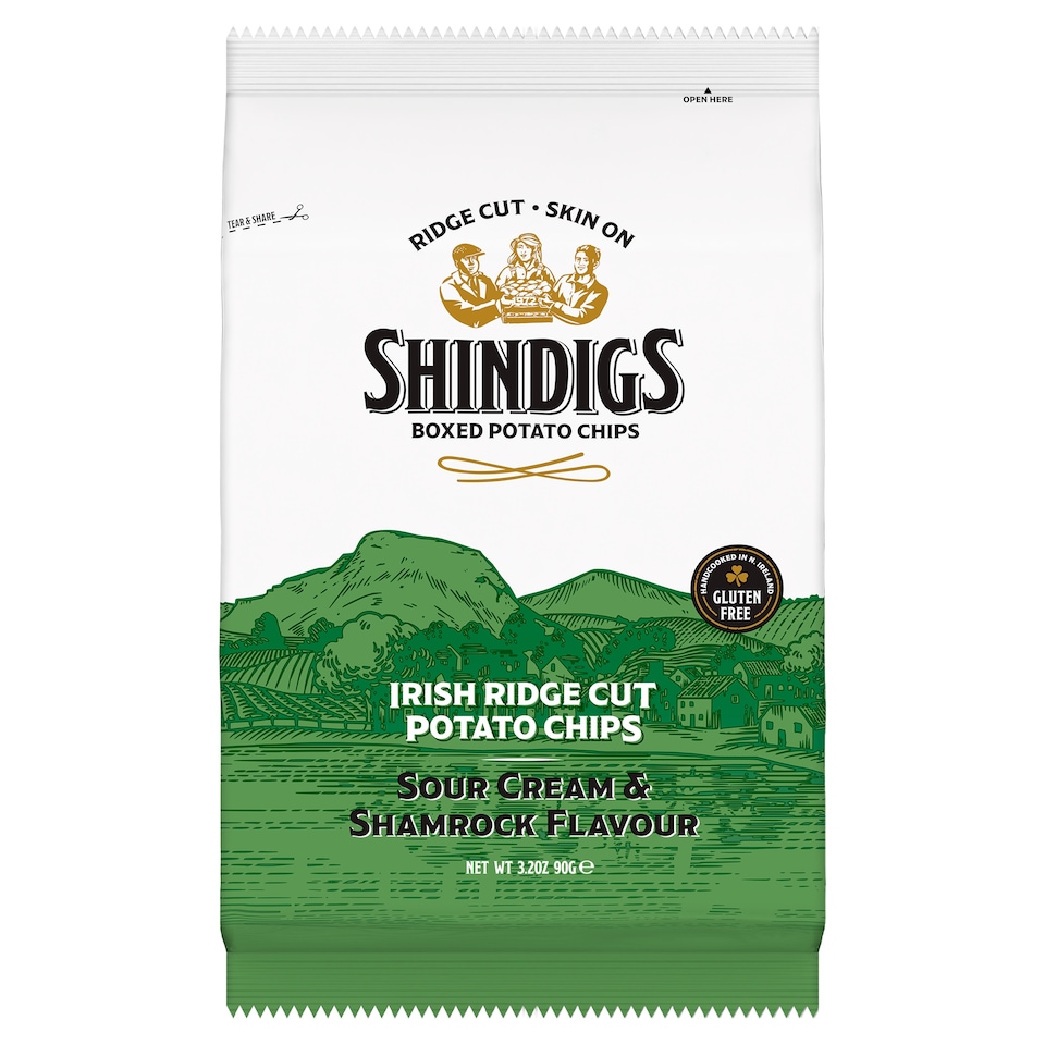 Shindigs Irish Ridge Cut Potato Chips - Sour Cream & Shamrock Flavour 90g