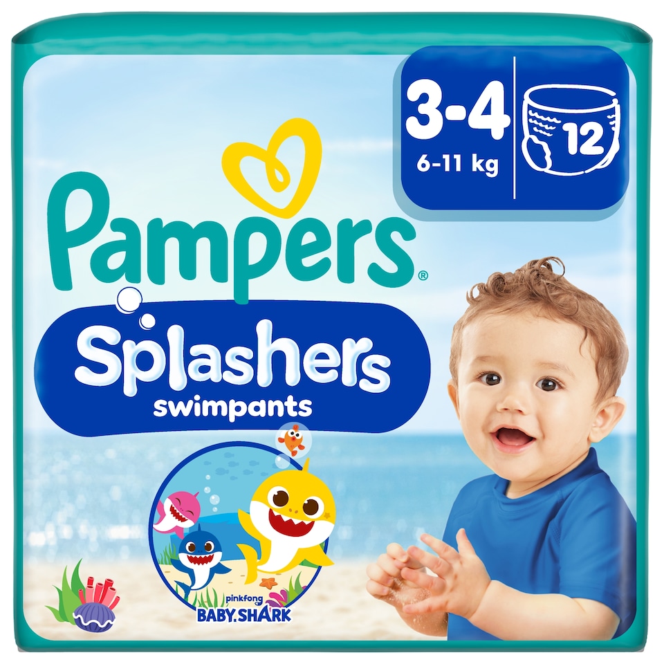 image 1 of Pampers Splashers Baby Shark Size 3-4 Swim Nappies 12 Pack