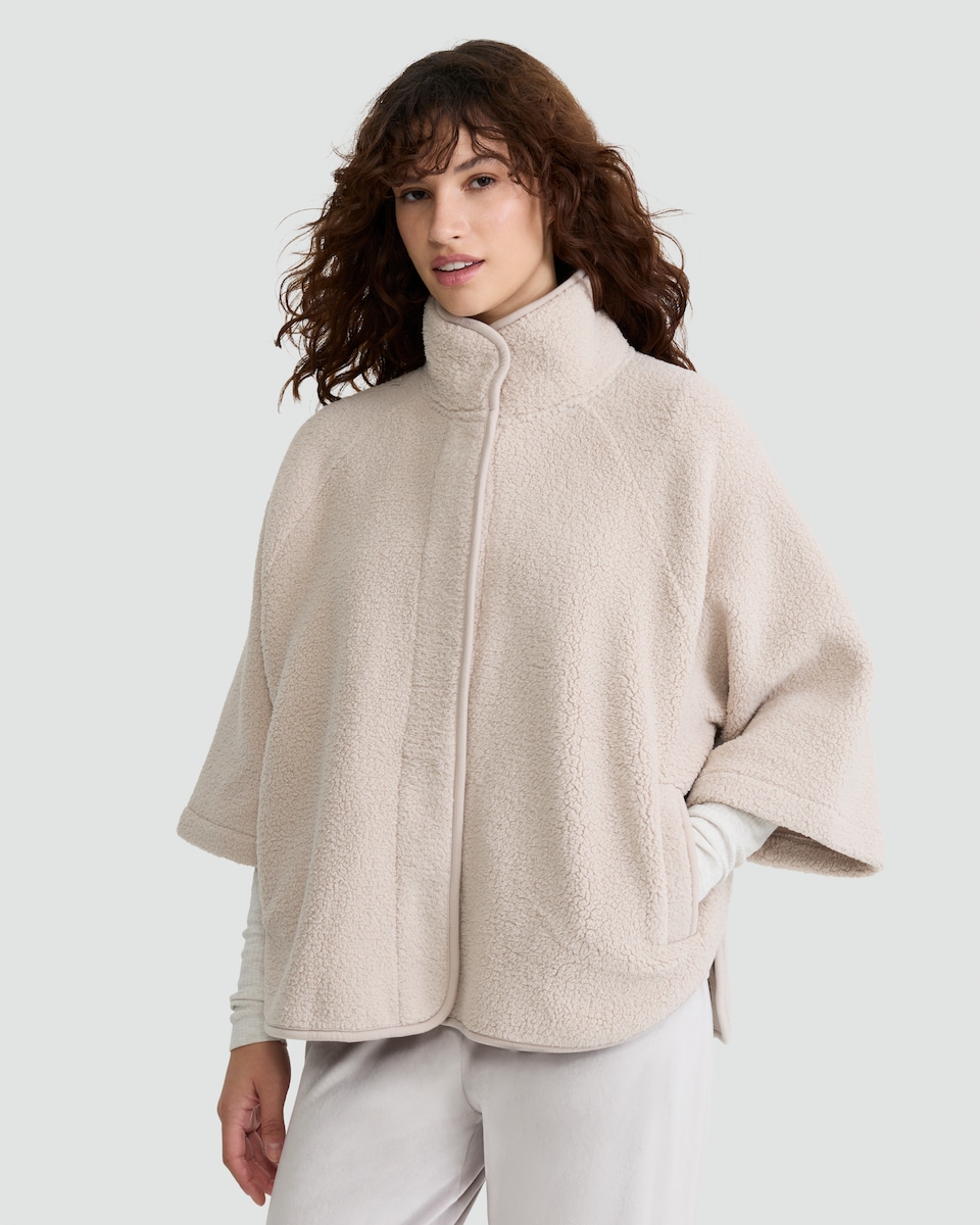 image 1 of F&F Fleece Textured High Neck Pyjama Cape in Grey