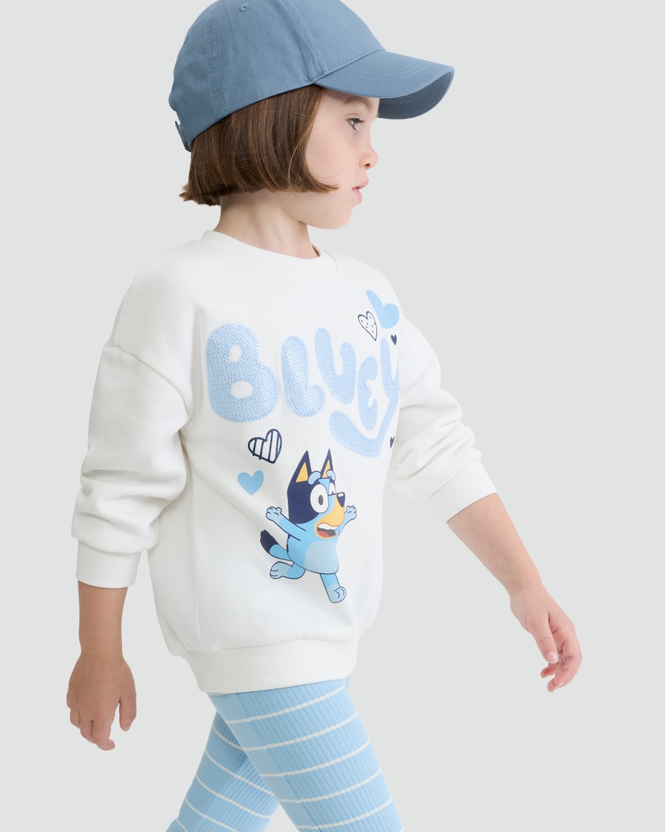 image 1 of Bluey 2-Piece Cotton Rich Sweatshirt and Striped Flared Leggings Set in Cream