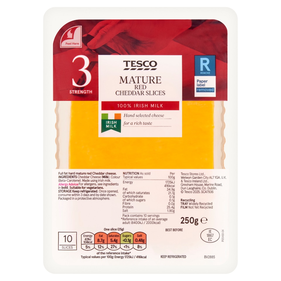 Tesco Mature Sliced Irish Red Cheddar 250G