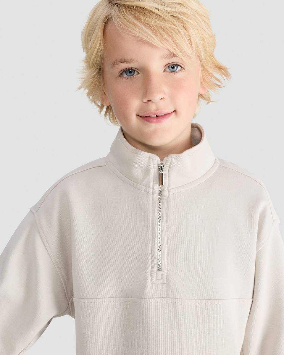 image 1 of F&F Boys Cotton Rich Half Zip Sweatshirt in Med Nude
