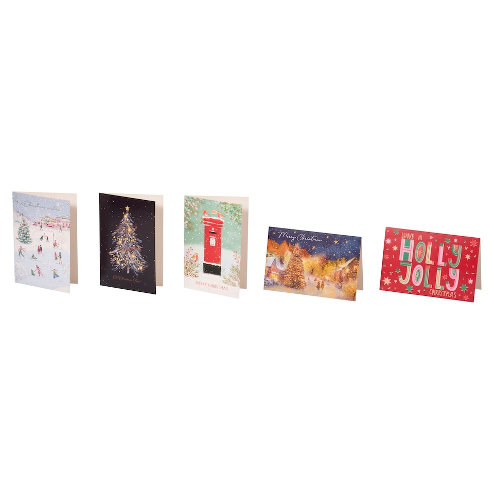 Tesco Green Town Scene Luxury Christmas Cards 5 Pack