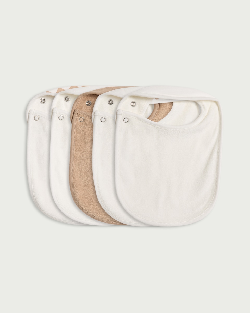 image 1 of F&F Baby 5-Pack Pure Cotton Bear Printed Bibs in White