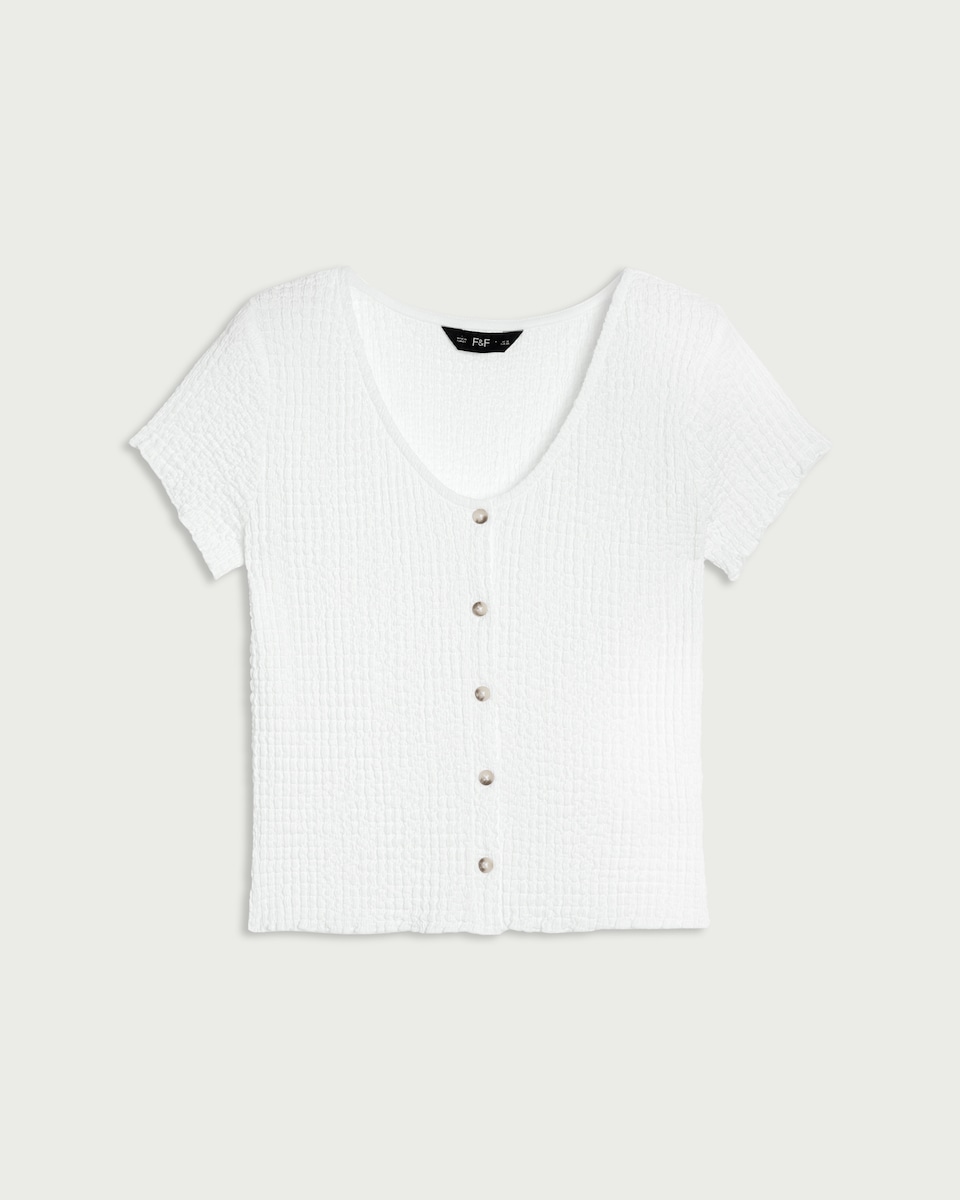image 1 of F&F Textured Button Front Top in Cream