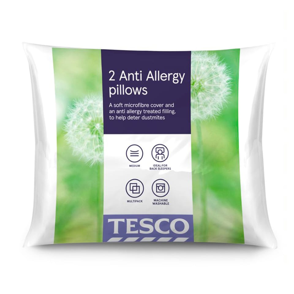 Tesco Anti Allergy Pillow 2 Pack (Medium)