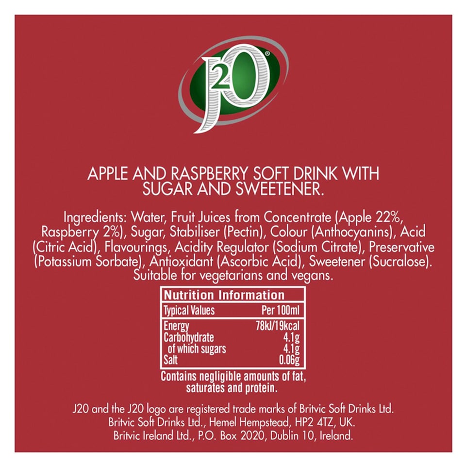 image 1 of J2O Apple & Raspberry Cans 4 x 250ml