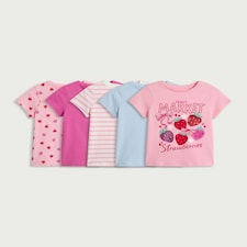 F&F Girls 5-Pack Pure Cotton T-Shirts in Multi Pink