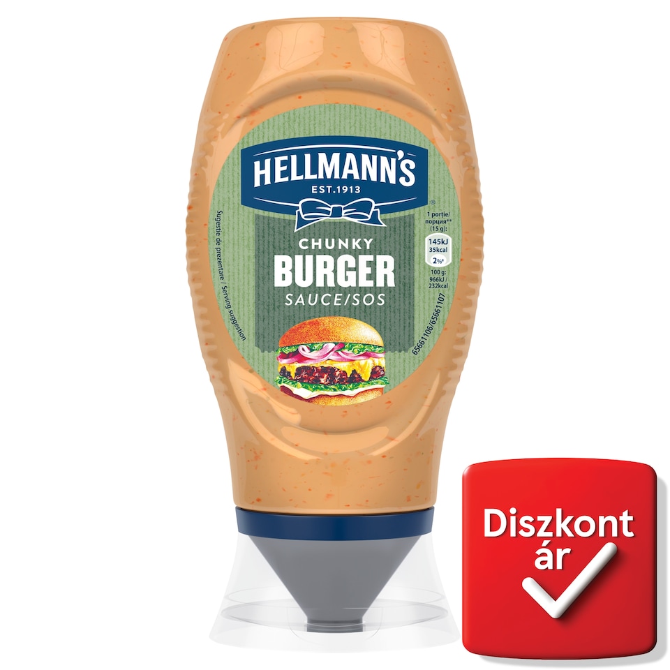  Hellmann's burger szósz uborka, vöröshagyma és chili darabokkal 258 g