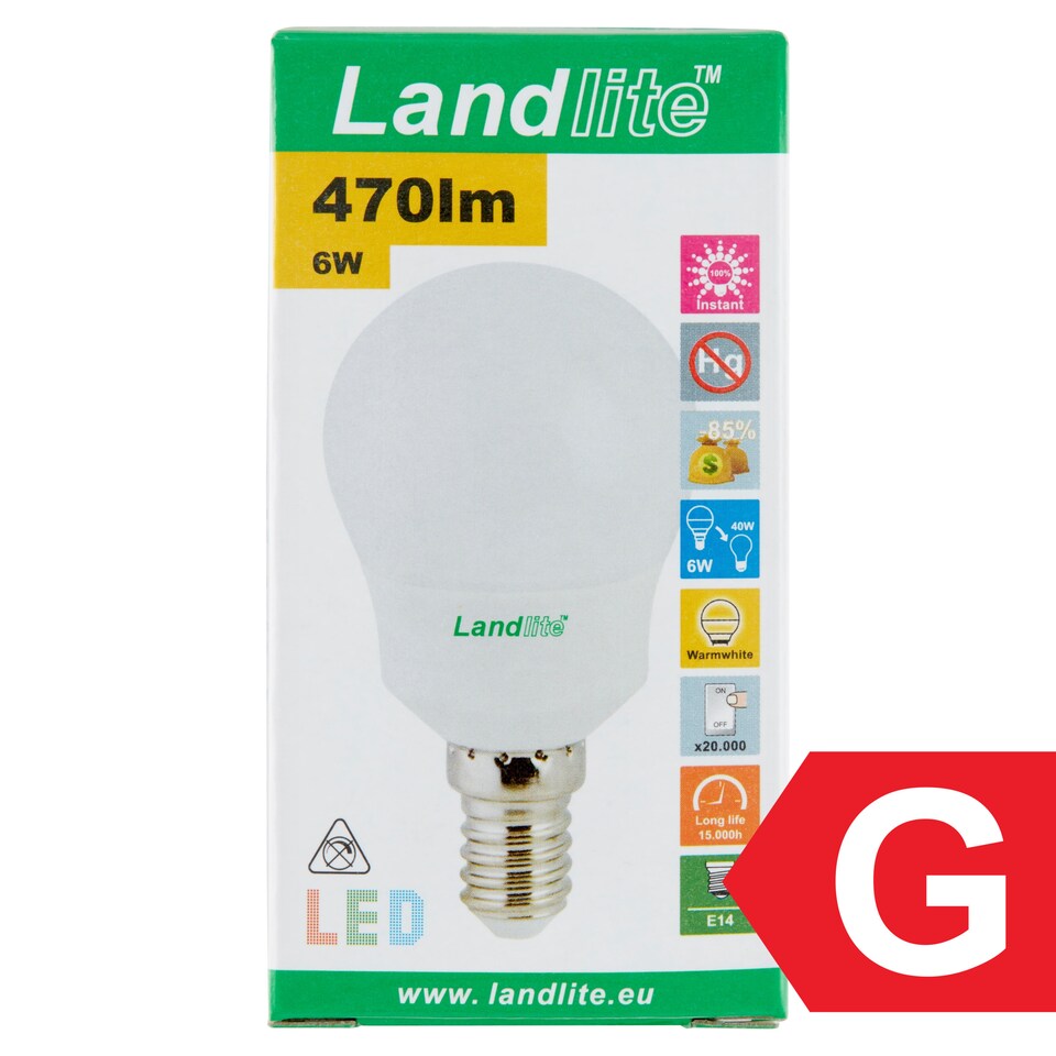 Landlite G45 470 lm 6 W E14 3000K LED izzó  1. kép