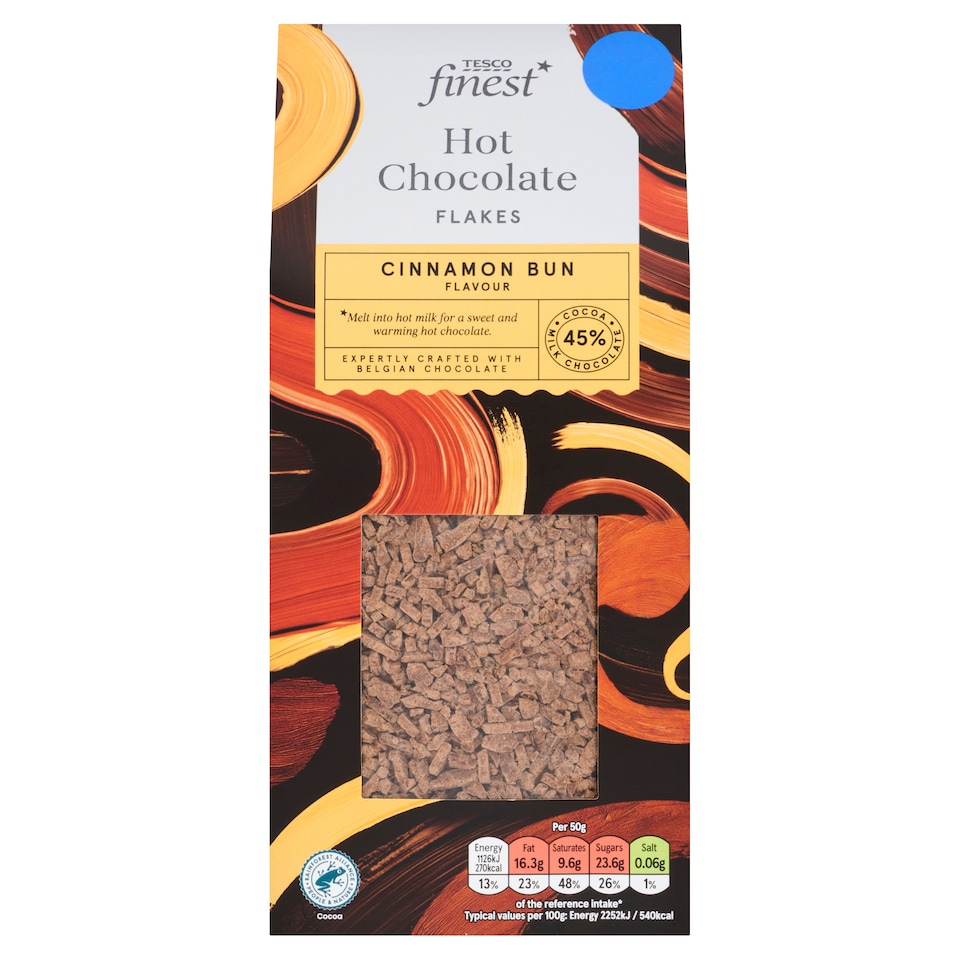 Tesco Finest Cinnamon Bun Flavoured Milk Hot Chocolate Flakes 250g