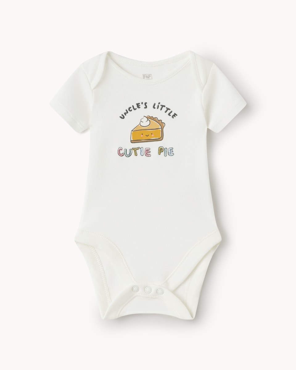 image 1 of F&F Baby Pure Cotton Uncle's Little Cutie Pie Bodysuit in Ecru