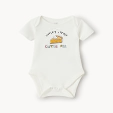 F&F Baby Pure Cotton Uncle's Little Cutie Pie Bodysuit in Ecru