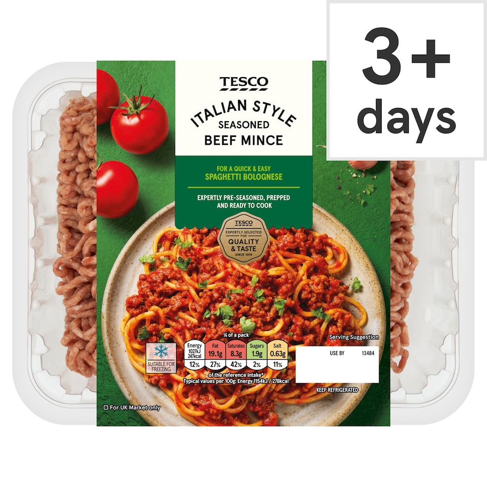 Tesco Italian Style Seasoned Beef Mince 500G