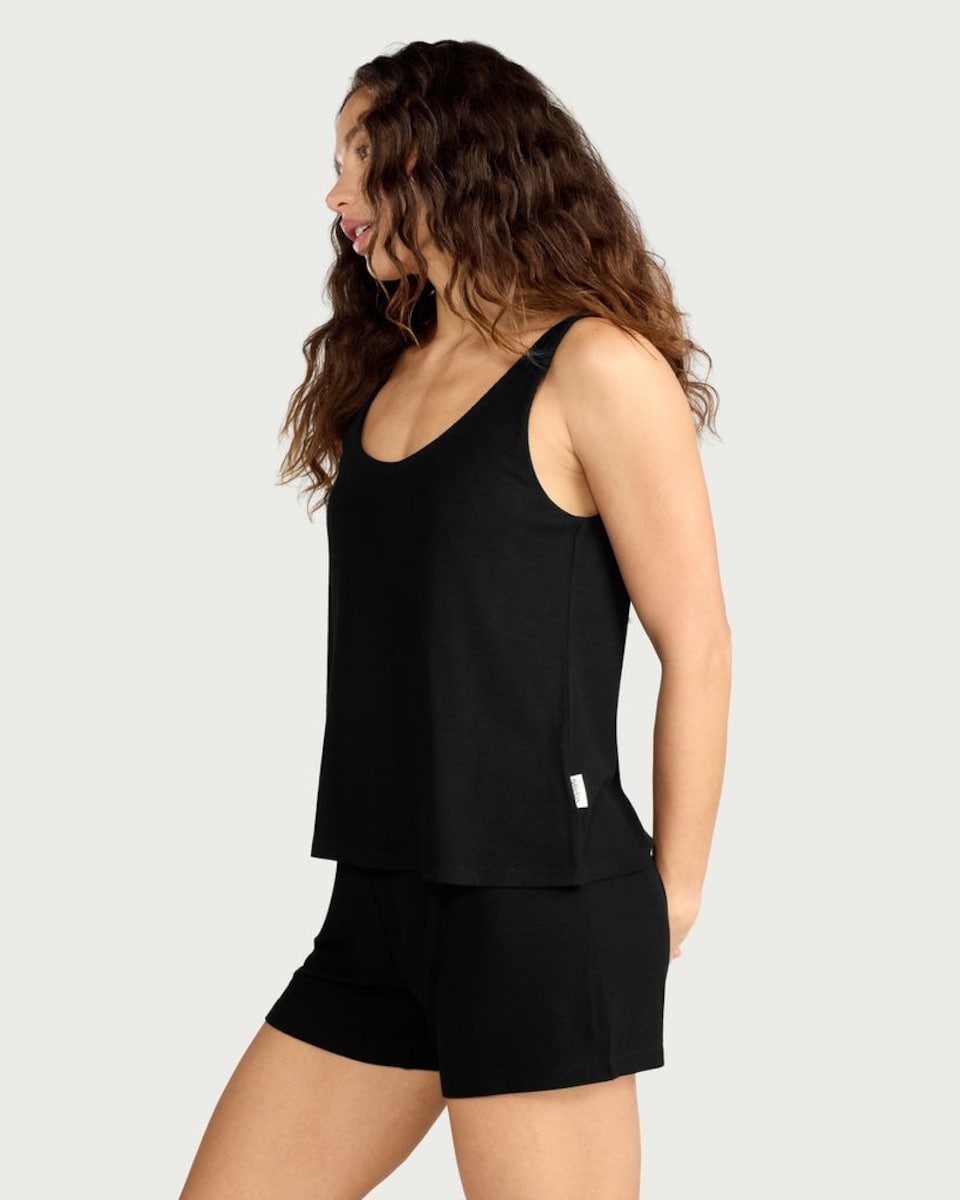image 1 of F&F CoolEase™ Ribbed Scoop Neck Pyjama Vest in Black
