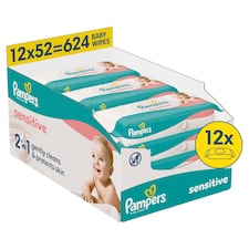 Pampers Sensitive Baby Wipes 0% Plastic 12X52 Wipes