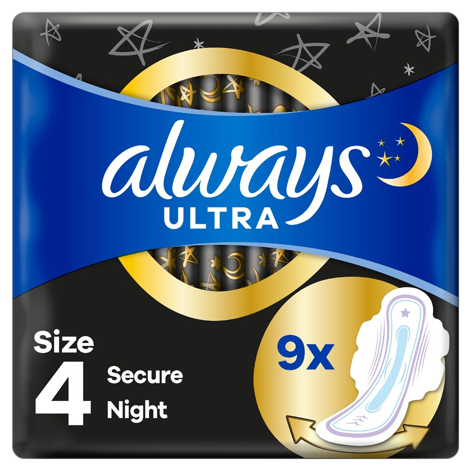 image 1 of Always Ultra Secure Night Sanitary Towels 9 Pack