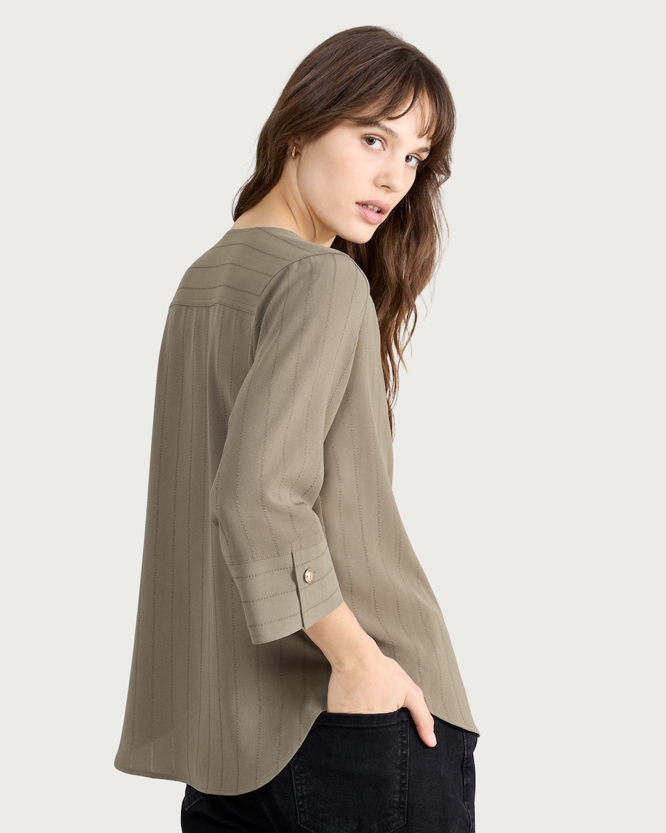 image 1 of F&F V Neck Button Cuff Blouse in Khaki