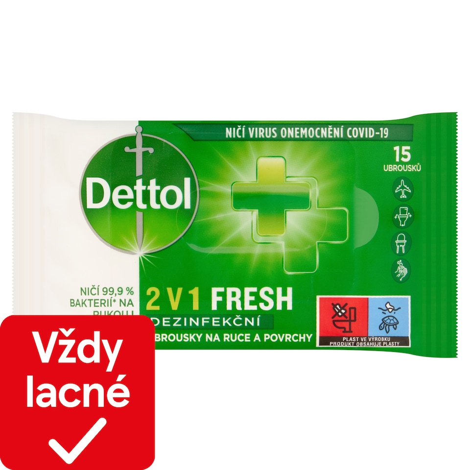 obrázok 1 z Dettol 2 v 1 Fresh dezinfekčné obrúsky na ruky a povrchy 15 ks